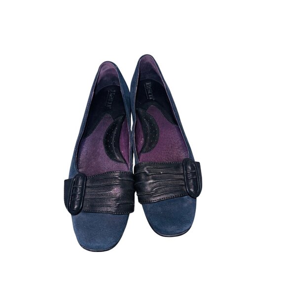 Born Blue Black Suede Leather Ballet Flat Loafter Casual Comfort Shoe Work 8 Bow - Picture 10 of 11